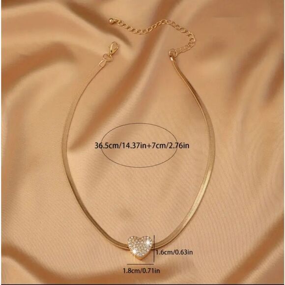 Heart Diamond Inlaid Snake Chain Necklace & Bracelet - Picture 3 of 7